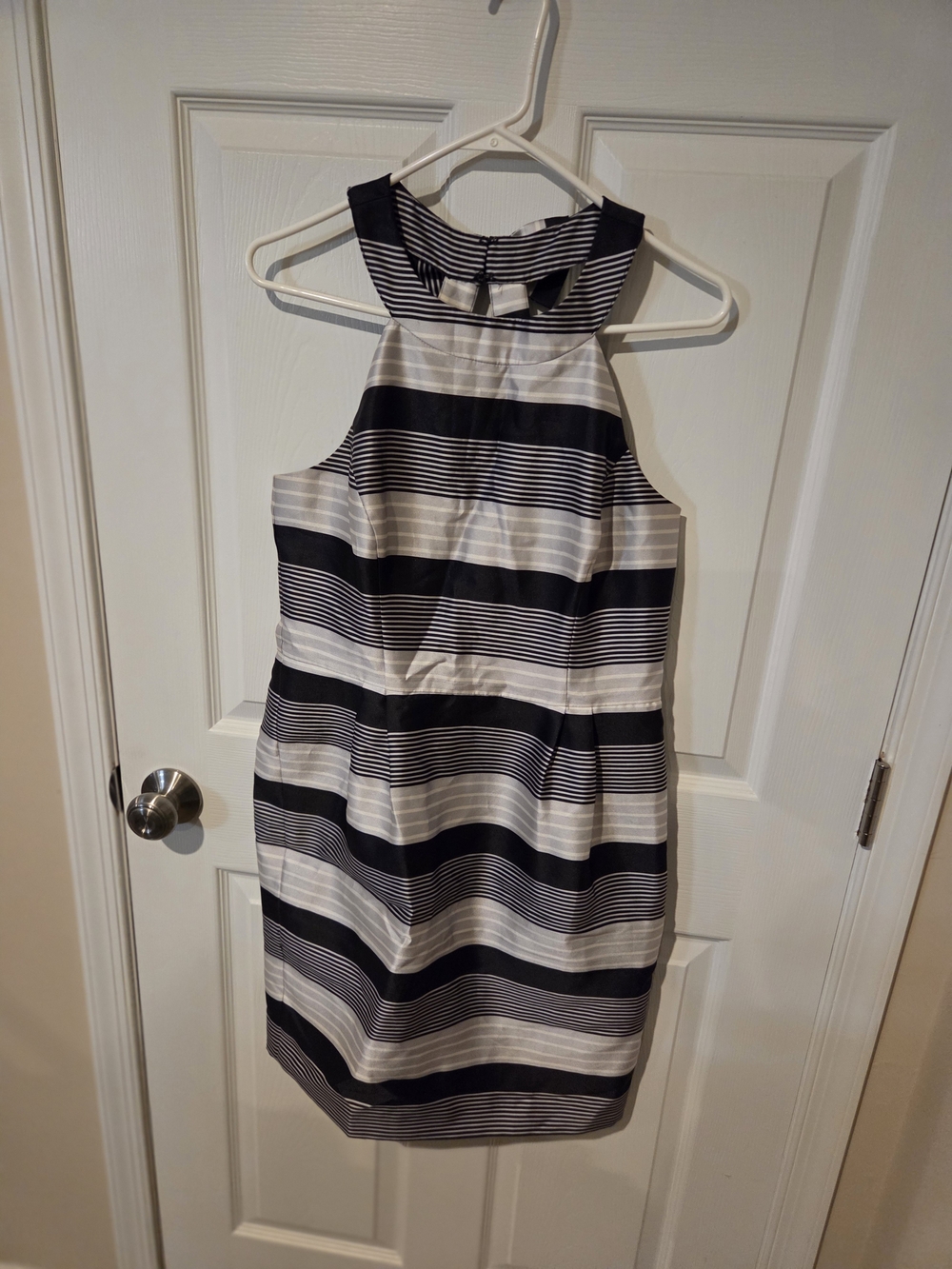 Jessica Simpson Navy and White Striped Midi Halter Dress